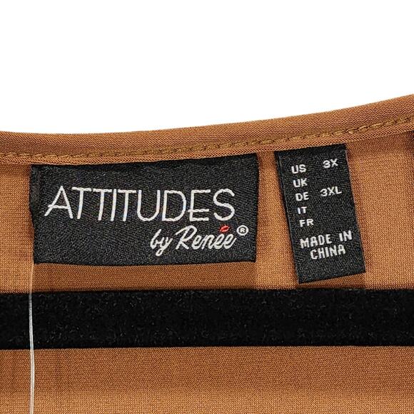 Attitudes by Renee 3X Women Brown Lime Green Peplum Hem Stretch Slinky Knit NEW - Picture 3 of 11